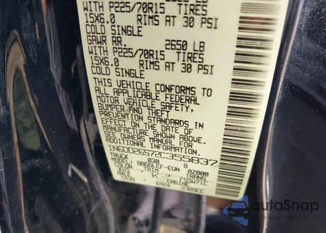 2002 Nissan Frontier Standard из США, поврежденный, VIN 1N6DD26S72C355837